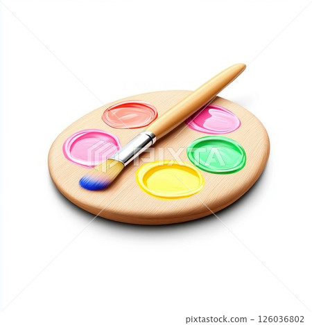 Paintbrush and Color Palette Isolated on White Background 126036802