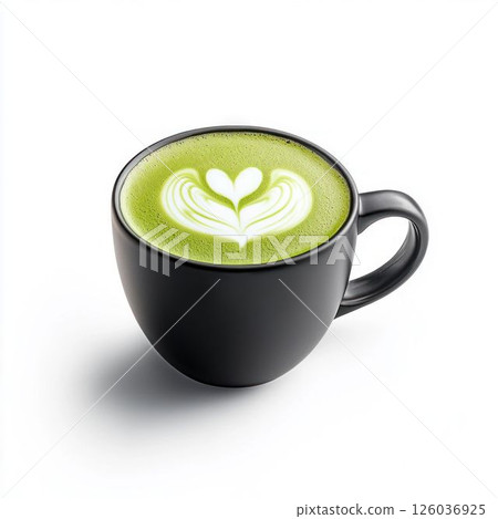 Matcha Latte with Heart Latte Art in Minimalist Cup Matcha Latte with Heart Latte Art in Minimalist Cup 126036925