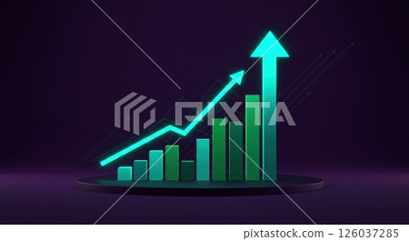 Green bar chart with an upward pointing arrow on a dark purple background, symbolizing growth, success, and positive financial performance. Green bar chart with an upward pointing arrow on a dark purple background, symbolizing growth, success, and positive financial performance. 126037285