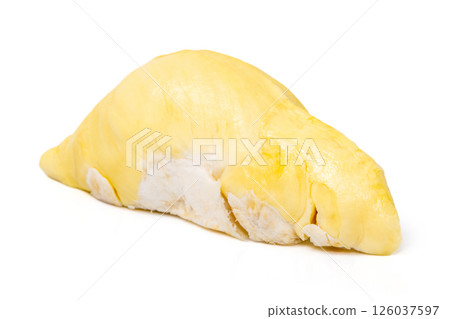 Mon Thong Durian is a signature Thai fruit known for its distinct smell and creamy sweet taste isolated on white background 126037597