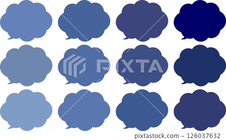A set of speech bubbles in calming purple and blue colors. Cloud-shaped speech bubbles. The tail of the speech bubble is at the bottom left. 126037632