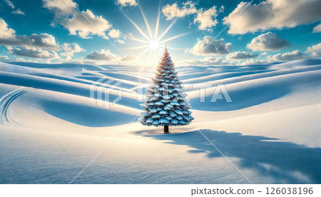 Christmas tree and snow scene Christmas tree and snow scene 126038196