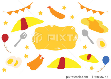 Omelet rice and fried shrimp food set 126038244