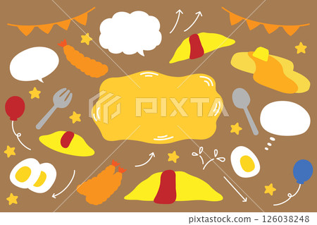 Speech bubble and food set of omelet rice and fried shrimp 126038248