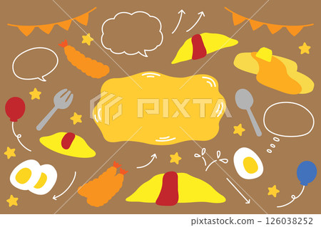 Speech bubble and food set of omelet rice and fried shrimp 126038252
