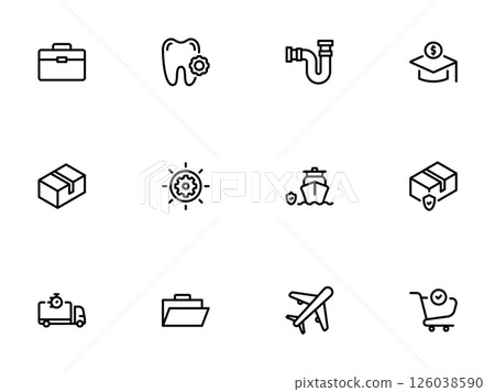 Minimalist Line Art Icons Set for Finance and Travel Safety 126038590