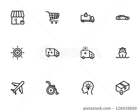 Outline Icon Set Shopping, Logistics, Transport, and Conceptual Symbols 126038600