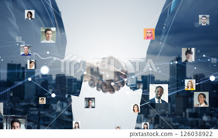 Business people shaking hands and network of multinational people 126038922
