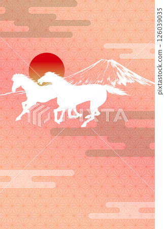 馬年馬剪影和初升新年賀卡模板(無祝賀訊息) 馬年馬剪影和初升新年賀卡模板(無祝賀訊息) 126039035