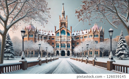 Snow scene at Sant Pau Hospital 126039145