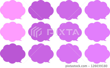 一組以粉紅色變化呈現的彩色氣泡。蓬鬆的雲朵形狀。對話泡泡的尖端位於右下角 126039180