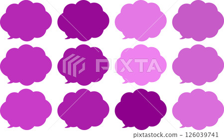 深粉紅色的演講泡泡集。蓬鬆的雲狀對話泡泡。深粉紅色和淺粉紅色的變化。 126039741