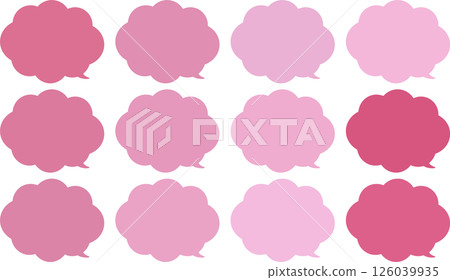 A fluffy cloud-shaped speech bubble set. A colorful set of red and pink. The tip of the speech bubble is at the bottom right. 126039935