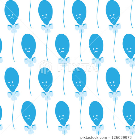 Deflated balloon with tied bow on rope Monochrome blue Seamless Pattern Blue Monday Backdrop concept 126039973
