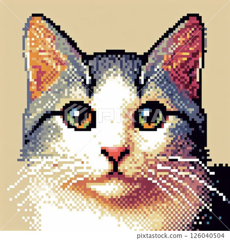 用點繪製的逼真的貓臉，復古遊戲風格的像素藝術 126040504