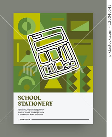 Line stationery. School education tools. Studying supplies. Abstract geometric shapes. Math calculator outline drawing. Brutalist flat figures. College flyer. Brochure template. Vector design poster 126040543
