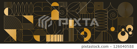 Art pattern. Geometric line. Shape square geometry backdrop. Gold abstract wedding design. Elegant horizontal background for premium card. Contemporary creative graphic ornament. Modern garish banner 126040588