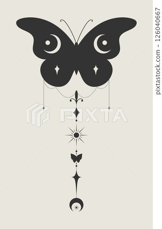 Esoteric boho butterfly symbol decorated with celestial elements. Vector illustration Esoteric boho butterfly symbol decorated with celestial elements. Vector illustration 126040667