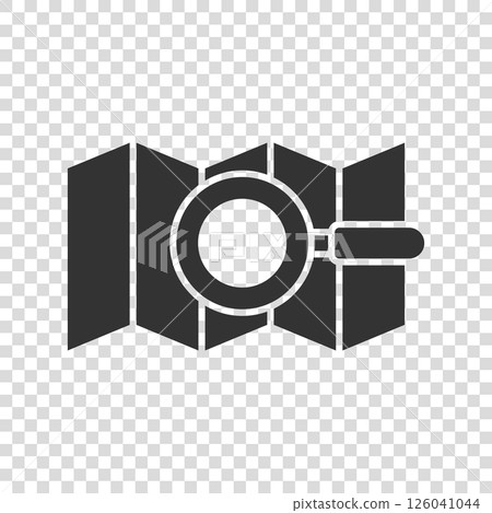 Map with magnifier icon in flat style. Gps navigation vector illustration on white isolated background. Locate position business concept. Map with magnifier icon in flat style. Gps navigation vector illustration on white isolated background. Locate position business concept. 126041044