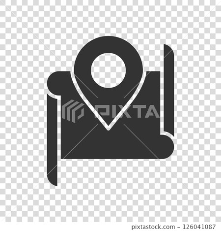 Map pin icon in flat style. gps navigation vector illustration on white isolated background. Locate position business concept. 126041087