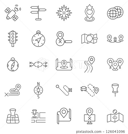 Navigation icon set in flat style. Gps direction vector illustration on white isolated background. Locate pin position business concept. Navigation icon set in flat style. Gps direction vector illustration on white isolated background. Locate pin position business concept. 126041096
