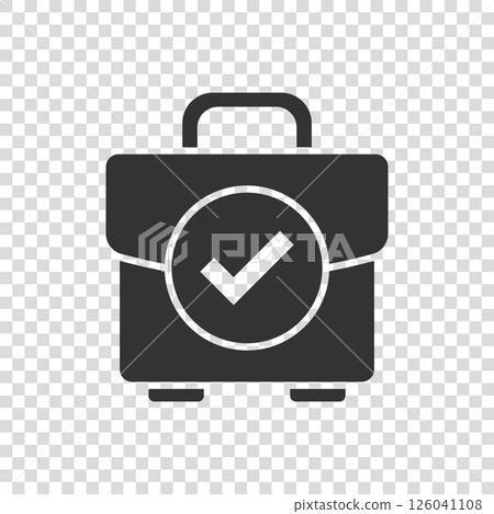Briefcase accept icon in flat style. Portfolio approval vector illustration on white isolated background. Confirm business concept. Briefcase accept icon in flat style. Portfolio approval vector illustration on white isolated background. Confirm business concept. 126041108