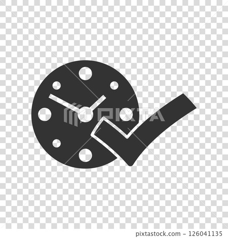 Clock check mark icon in flat style. Timer approval vector illustration on white isolated background. Confirm business concept. 126041135