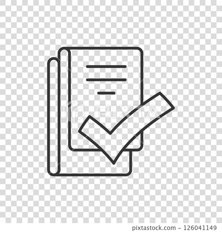Document checklist icon in flat style. Report vector illustration on white isolated background. Paper sheet business concept. 126041149