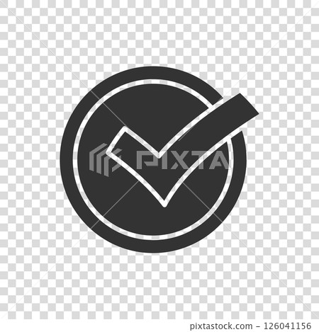 Check mark sign icon in flat style. Confirm button vector illustration on white isolated background. Accepted business concept. 126041156