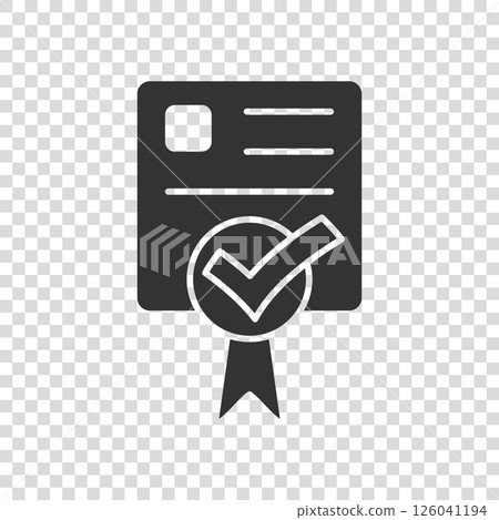 Approve certificate icon in flat style. Document check mark vector illustration on white isolated background. Approval choice business concept. Approve certificate icon in flat style. Document check mark vector illustration on white isolated background. Approval choice business concept. 126041194