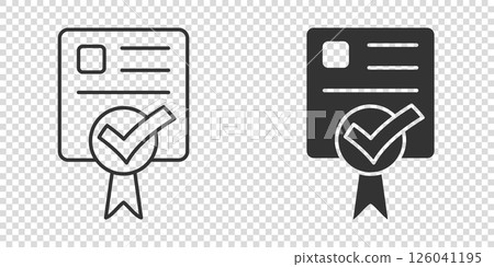 Approve certificate icon in flat style. Document check mark vector illustration on white isolated background. Approval choice business concept. 126041195