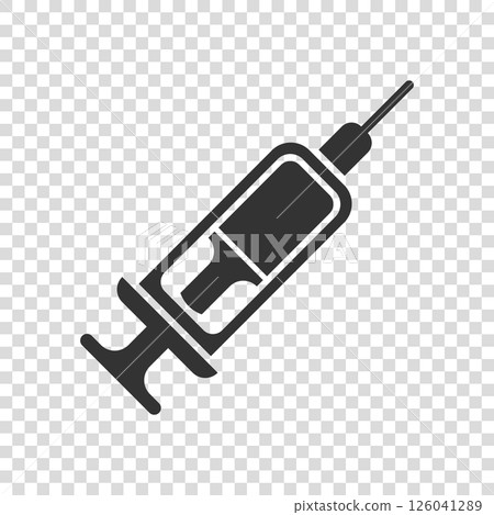 Syringe icon in flat style. Coronavirus vaccine inject vector illustration on isolated background. Covid-19 vaccination sign business concept. 126041289