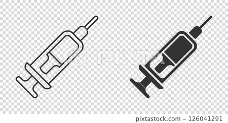 Syringe icon in flat style. Coronavirus vaccine inject vector illustration on isolated background. Covid-19 vaccination sign business concept. Syringe icon in flat style. Coronavirus vaccine inject vector illustration on isolated background. Covid-19 vaccination sign business concept. 126041291