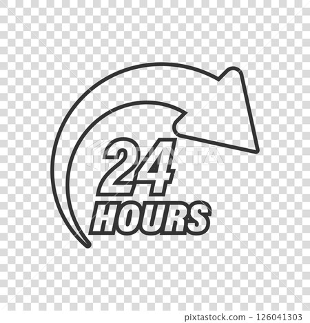 24 hours service icon in flat style. All day business and service vector illustration on isolated background. Quick service time sign business concept. 126041303