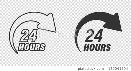 24 hours service icon in flat style. All day business and service vector illustration on isolated background. Quick service time sign business concept. 126041304