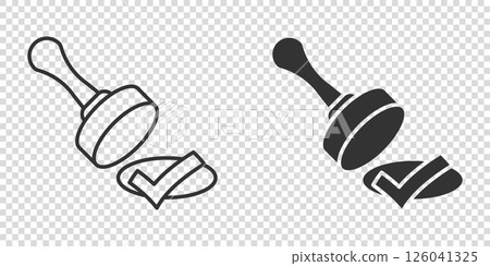Approve stamp icon in flat style. Accept check mark vector illustration on white isolated background. Approval choice business concept. Approve stamp icon in flat style. Accept check mark vector illustration on white isolated background. Approval choice business concept. 126041325
