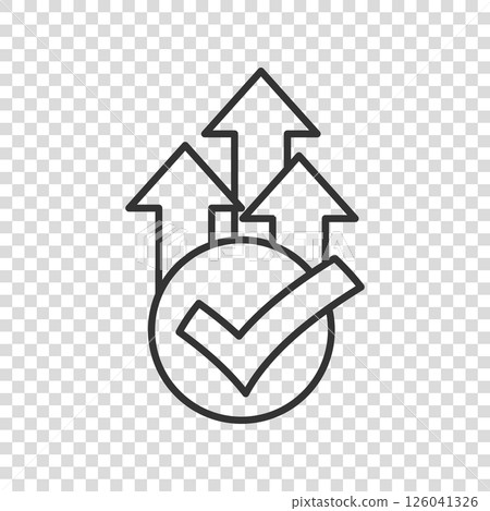 Growth arrow check icon in flat style. Revenue approval vector illustration on white isolated background. Increase ok business concept. Growth arrow check icon in flat style. Revenue approval vector illustration on white isolated background. Increase ok business concept. 126041326