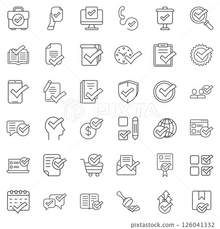 Approve icon set in flat style. Check mark vector illustration on white isolated background. Tick accepted business concept. 126041332