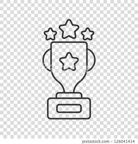 Trophy cup icon in flat style. Goblet prize vector illustration on isolated background. Award sign business concept. 126041414
