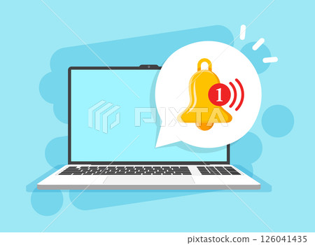 Laptop notification icon in flat style. Computer vector illustration on isolated background. Reminder message sign business concept. Laptop notification icon in flat style. Computer vector illustration on isolated background. Reminder message sign business concept. 126041435