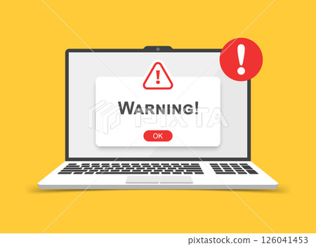 Laptop notification icon in flat style. Computer vector illustration on isolated background. Reminder message sign business concept. Laptop notification icon in flat style. Computer vector illustration on isolated background. Reminder message sign business concept. 126041453