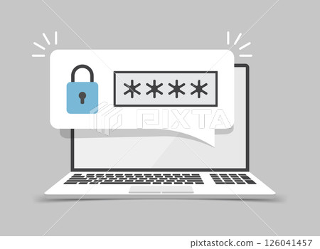 Laptop with account login icon in flat style. Password form page vector illustration on isolated background. User authorization sign business concept. 126041457