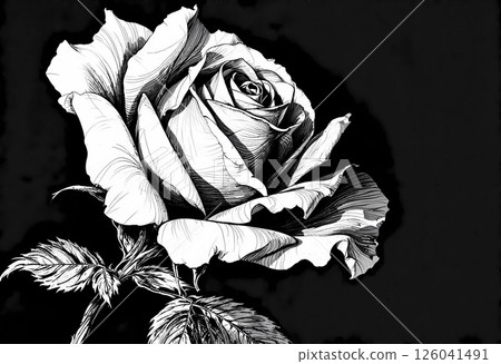 Stunning Black and White Rose Illustration Capturing Intricate Details and Elegance. Generative AI Stunning Black and White Rose Illustration Capturing Intricate Details and Elegance. Generative AI 126041491