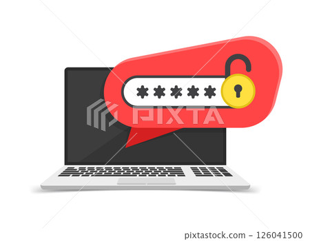 Laptop with account login icon in flat style. Password form page vector illustration on isolated background. User authorization sign business concept. 126041500