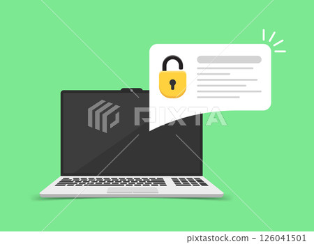 Laptop with account login icon in flat style. Password form page vector illustration on isolated background. User authorization sign business concept. 126041501