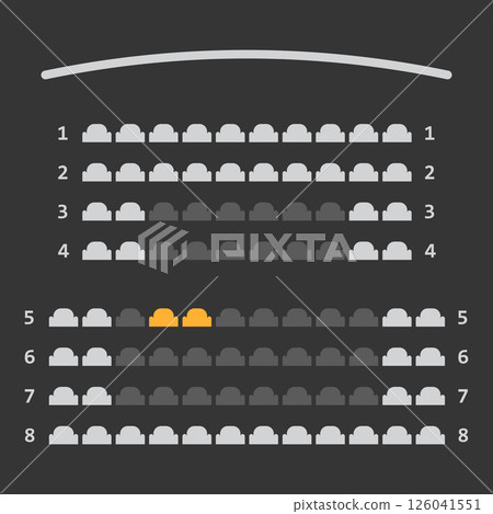 Seat cinema scheme icon in flat style. Online booking ticket vector illustration on isolated background. Places reservation sign business concept. 126041551