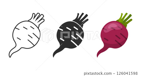 Beetroot vegetable with leaves icon set collection in flat style. Beet plant vector illustration on isolated background. Healthy food sign business concept. Beetroot vegetable with leaves icon set collection in flat style. Beet plant vector illustration on isolated background. Healthy food sign business concept. 126041598