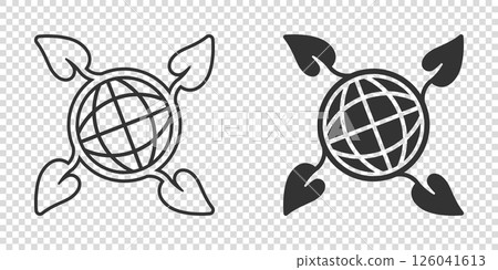 Planet and leaf icon in flat style. World and eco vector illustration on white isolated background. Globe and organic business concept. 126041613