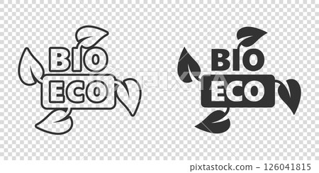 Natural product icon in flat style. Bio, eco badge vector illustration on white isolated background. Vegan emblem sign business concept. 126041815