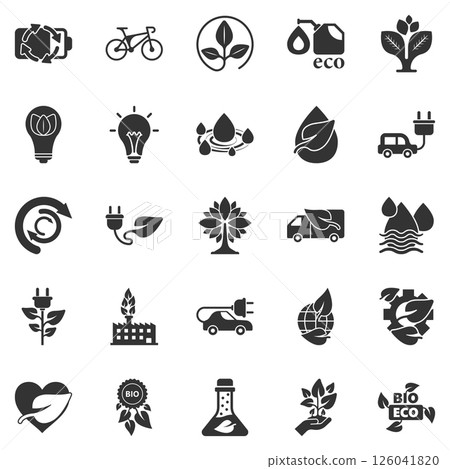 Eco environment icons set in flat style. Ecology vector illustration on white isolated background. Bio emblem sign business concept. Eco environment icons set in flat style. Ecology vector illustration on white isolated background. Bio emblem sign business concept. 126041820